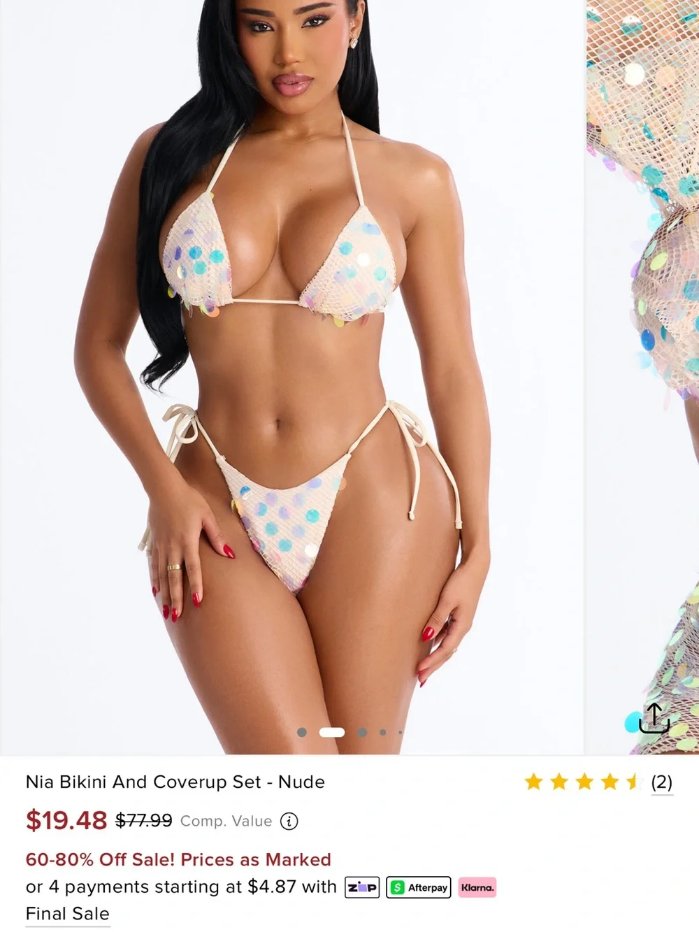 Fashion Nova Nude Sequin Mesh Bikini & Sheer Coverup Set
